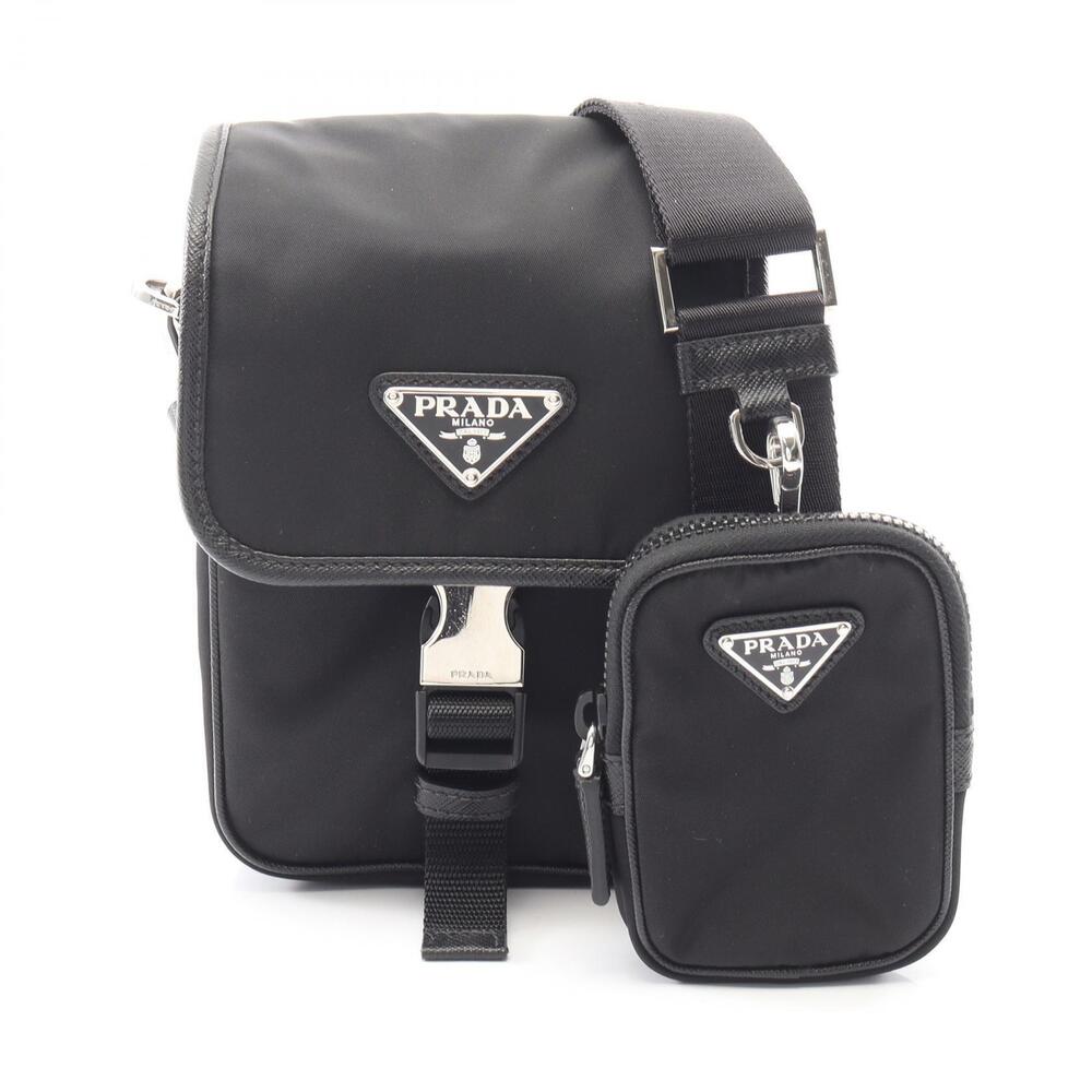 Prada Re Tessuto Saffiano Leather Shoulder Bag Black